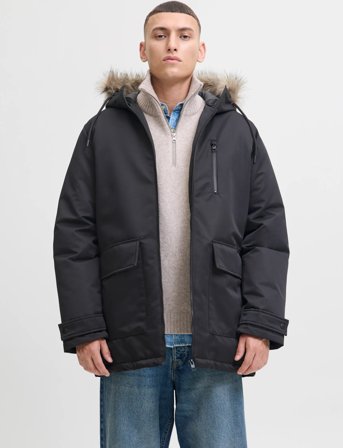 Jack & Jones Jjcharlie Detachable Faux Fur Parka - Black - XL