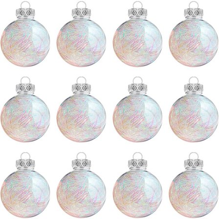 Gennemsigtige julekugler, der kan fyldes, 12 fyldbare plastik julekugler