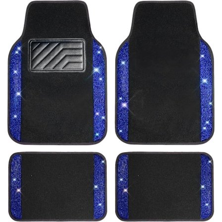 /EA/(Blå Diamant) Blanka Rhinestone Diamant Bilgulvmåtter, Glitrende Krystalmåtte Skridsikker PVC Hæl P