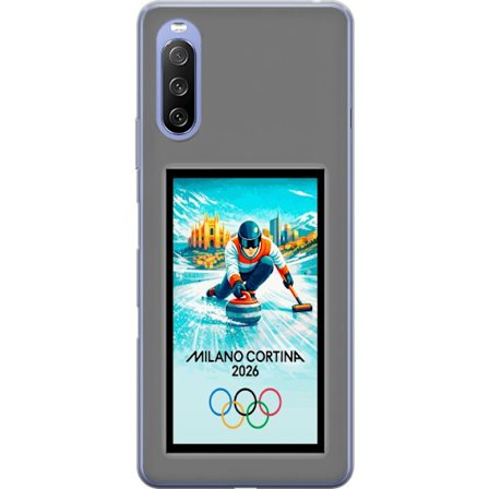 Yhteensopiva Puhelinkuori Sony Xperia 10 III Lite Jääkiekkoilukuva, jossa pelaajat liikkuvat jäällä, Milano Cortina 2026, Milanin maamerkit ja olympia