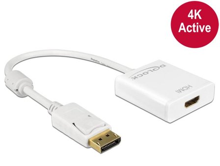 Delock Adapter Displayport 1.2 male > HDMI female 4K Active - videokonverter - Parade PS171 - hvit