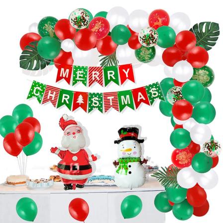 Juleballongbue Garland Kit Banner Flagg Ornamentsett Jul Snømann Julenissen Festartikler Dekorasjoner Red Green