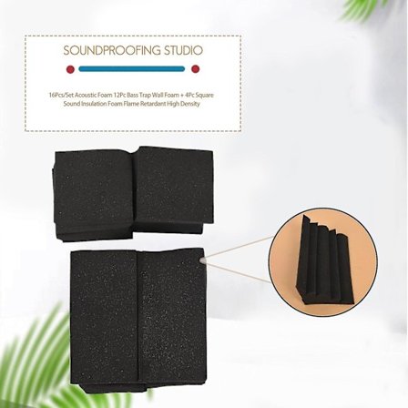 16 stk./sæt 12 stk. Skum + 4 stk. Kvadratisk Lydabsorberende Skum