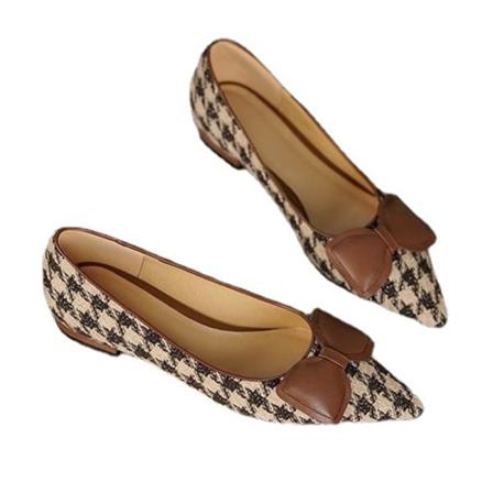 Dam Vintage Bow Casual Spetsad Tå Pump Låg Klack Klänning Sko