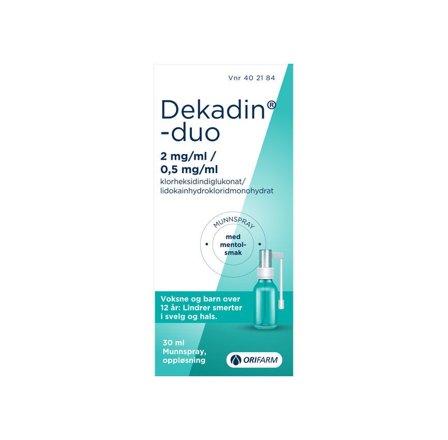Dekadin-duo 2 mg/ml + 0,5 mg/ml munnspray med mentolsmak 30 ml