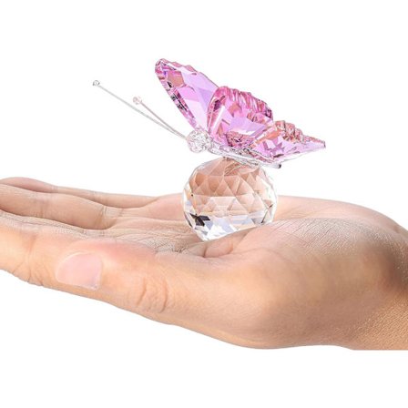 K9 Krystallglass Speilkule Rosa Sommerfugl Ornament for Kontor