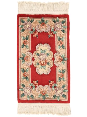 Hand Knotted China 90 Line Rug 52X87 Beige/Dark Red