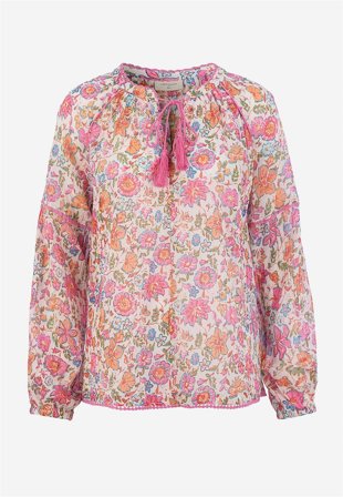 Freequent - Crepe bluse i rosa/aprikos/mønstret for damer i størrelse S (38) - Cellbes