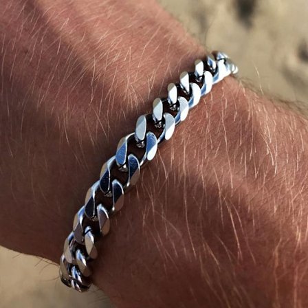 Herre Titanium Stål Armbånd Sekssidet Poleret Cubansk Armbånd Simpel Personlighed Smykke (Sølv)