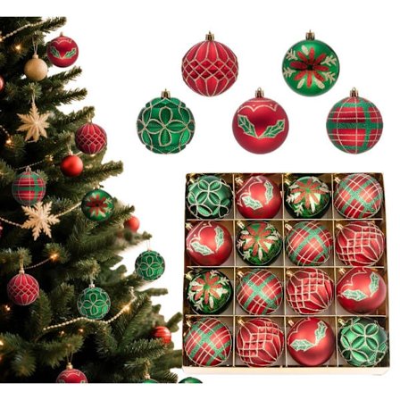 16-Pack Christmas Balls 3.15" - Red, Green & Gold Shatterproof Plastic Baubles, Hanging Ornaments for Christmas Tree, Party & Wedding