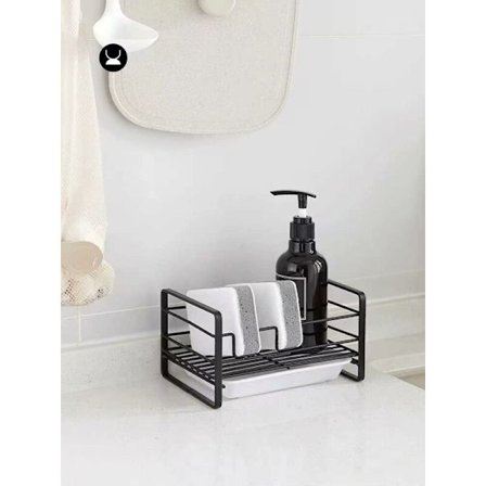 Svampställ Svamp Diskavlopp med Avtagbar Bricka Kök Diskho Organizer Diskförvaring Hylla för Kök Badrum Svart