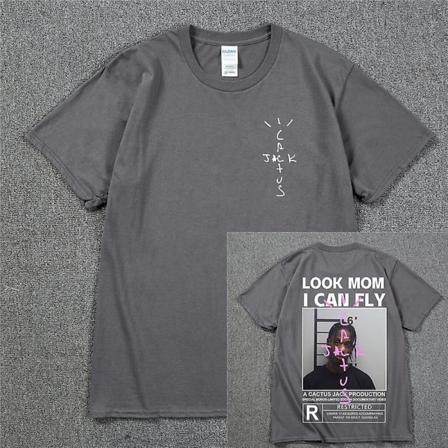 HOT Cactus Jack T-skjorte 2022 Sommer Menn Kvinner LOOK MOM I CAN FLY Tee ASTROWORLD Hip Hop Kort Ermet T-skjorter Dark Gray 1 M