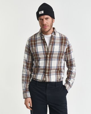 GANT - Klassisk regular fit flanellskjorte med ruter til herre cream