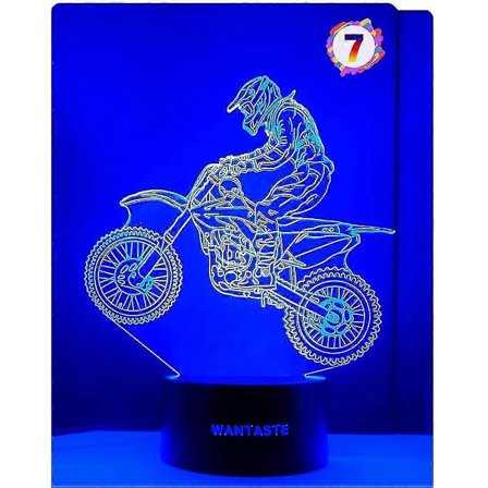 Wekity Motocross 3D Lampe Gaver Til Gutter Jenter Rom, Dirt Bike Dekor Lekevarer Nattelys Sengbord Gaver Til Barn Baby, 7 Farger Skiftende Nattelys 