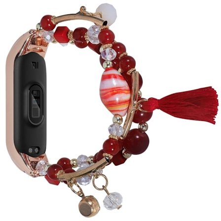 Xiaomi Mi Smart Band 7 stilfuld urrem med perler og kvaster - Rød