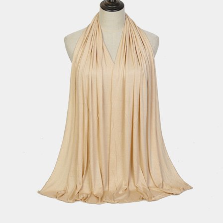 Enfärgad stickad scarf i bomull för kvinnor, huvudduk med silkesbomullskant, lång scarf