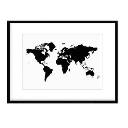 Poster Världskarta Karta Svart A4
