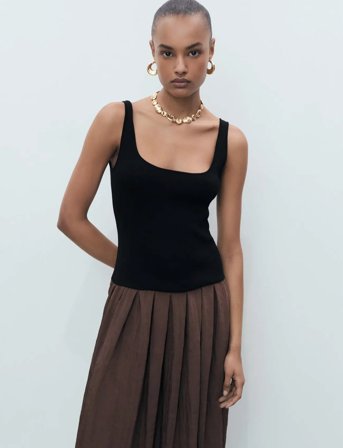 Mango A-Line Dress - Black - M