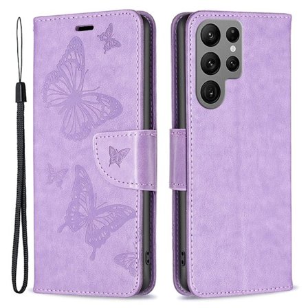 Butterfly Samsung Galaxy S24 Ultra skinnveske - Lilla