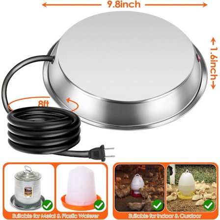 Uppvärmd vattenbas för fjäderfä för vintern - Vattendispenser för kycklingar med EU- och US-kontaktalternativ_Svenska presenter