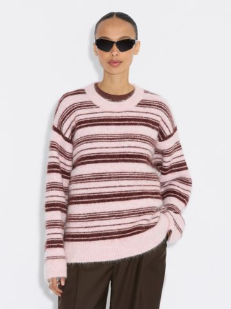 Holzweiler - Fluffy Stripe Crewneck Sweater - Light Pink Mix - Womens - Small