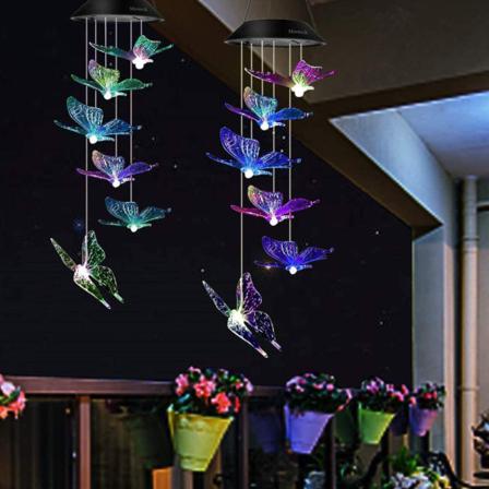 Led Solar Butterfly Wind Chimes Utomhusfest Trädgårdsdekoration