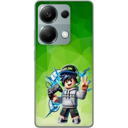 Kompatibelt Mobildeksel til Xiaomi Redmi Note 13 Pro 4G Roblox-inspirert gamerfigur med headset, håndkontroll og energiske effekter mot grønn bakgrunn