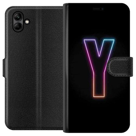 Kompatibelt Lommeboketui til Samsung Samsung Galaxy A05 Minimalistisk neonbokstav Y i fargeskiftende lys mot svart bakgrunn