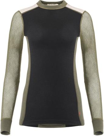 Aclima - WoolNet Hybrid Crewneck - Naisten - hybridikerrastopaita - Jet Black/Olive Night/Beige Melange- Kerrastohousut - Naisten