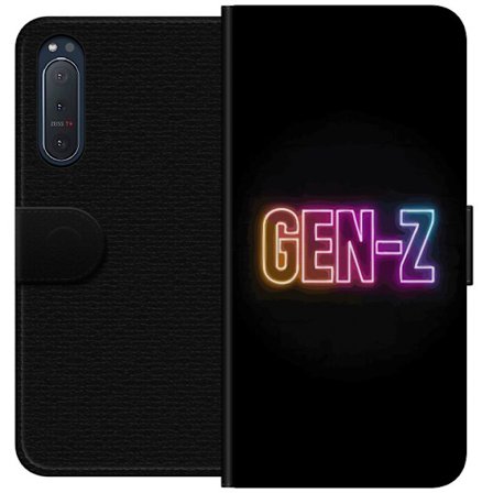 Kompatibel Tegnebogsetui til Sony Sony Xperia 5 II Neontekst Gen Z i farverigt lys mod en mørk baggrund i moderne digital stil