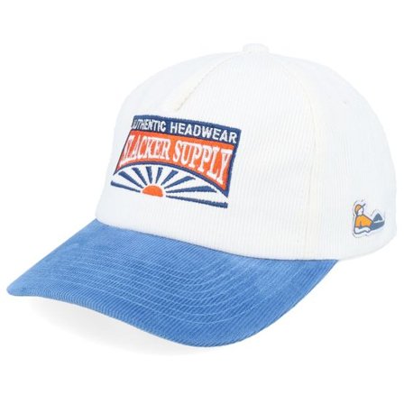 Slacker Supply - Vit Keps - Sunrise Batch Logo Corduroy Off White/Sky Blue A-frame Adjustable @ Hatstore
