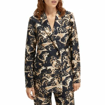 Scotch & Soda Double chest blazer with print , Grijs , Dames , Maat: M