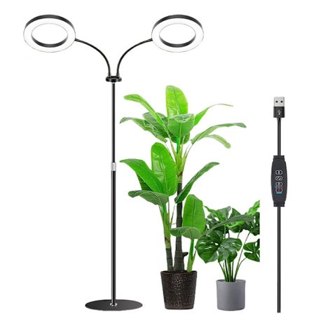Plantelys, Dobbelthodet Fullspektrum LED Plantelys, 3 Fargemoduser Vekstlampe med Timer 6/12/16H, 170 cm Justerbar Høyde