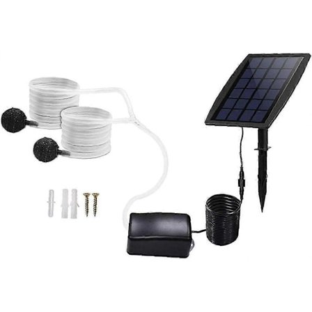 Solcellsdriven Luftpump Kit, 2.5W Jordmonterad Vattenluftpump Syresättare med Syreslangar Luftsten Solcells Aerator för Trädgårdsdamm Akvarium