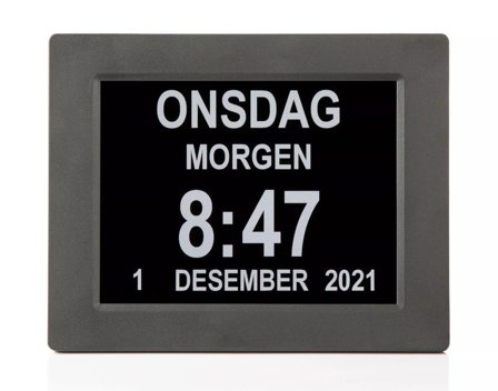 Ontario lettleselig kalenderklokke for eldre med Alzheimers, demens - 10" skjerm - svart