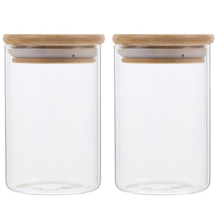 2 stk. glasbeholdere med bambuslåg til vatpinde, vatrondeller og vatbolde (FMY)