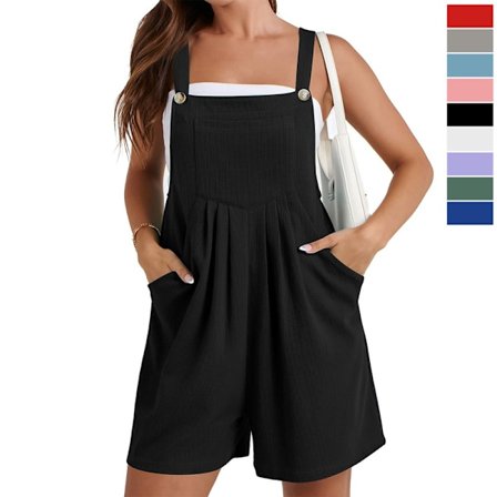 Kvinnors Sommar Casual Rompers Lös Våffel Stickad Korta Overaller Jumpsuit Med Fickor