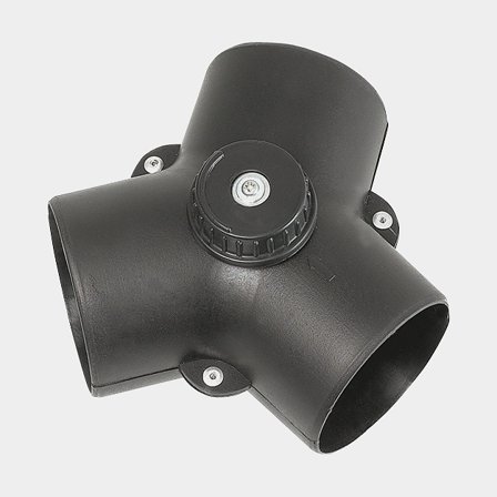 Y-tubo para mangueira de ar quente, com válvula, Ø60 / 60 / 60 mm, plástico, preto