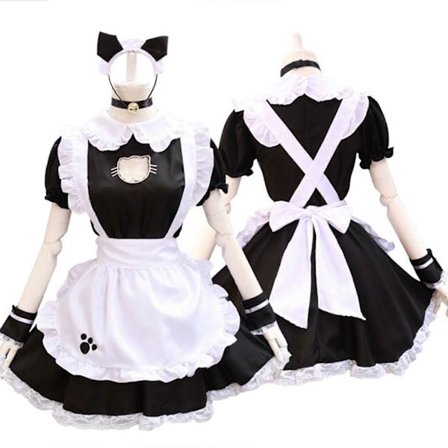 Lolita Cosplay Klänning Kostym Dam Maid Outfit Förkläde Klänning Huvudbonad Set