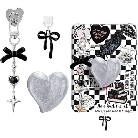 Sødt Charms Sæt til Kindle, Inklusive Støvprop Charm Type C/USB C, Hjertegreb Holder, Bling Nøgleringe med Krog til Kindle Tilbehør, Kompatibel med K