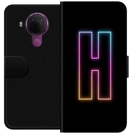 Kompatibelt Lommeboketui til Nokia Nokia 5.4 Minimalistisk neonbokstav H i fargeskiftende lys mot svart bakgrunn med moderne typografisk følelse