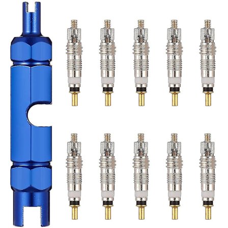10 stk sykkelventilkjernefjernerverktøysett, Presta-ventilkjerne med forlengelsesnøkkel