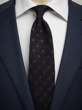 John Henric Men's Blaue & Rote Gepunktete Grenadinekrawatte Size 7,5