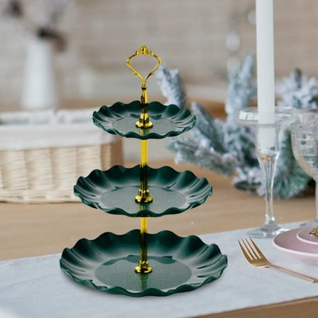 3-lagers mörkgrön fruktkorg fruktkakestativ 30 cm - Fruktskål för mer utrymme på bänkskivan - Tårtställ med fruktskålar - mer dekorativ