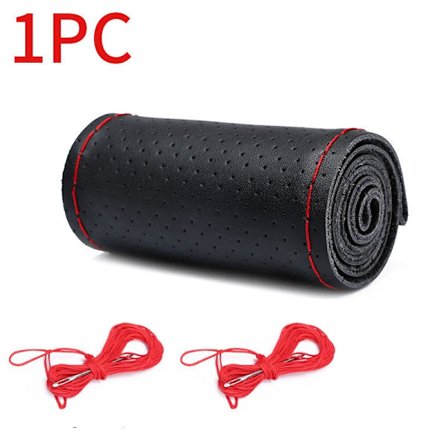 (Stil 2 Röd) Universal Äkta Läder Rattkåpa 37CM-38CM Anti-Slip Flätad Kåpa för Ratt Nappa Ratt Skydd