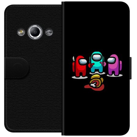 Kompatibel Tegnebogsetui til Samsung Galaxy Xcover 3 Among Us illustration med besætningsmedlemmer og bedrager på sort baggrund ikonisk gamer design