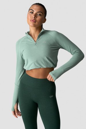ICANIWILL - Define Cropped 1/4 Zip Adjustable Light Moss - Dames - sportkleding van ICIW