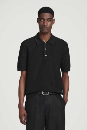 COS Männer Strukturiertes Strick-Poloshirt Aus Baumwolle in Schwarz