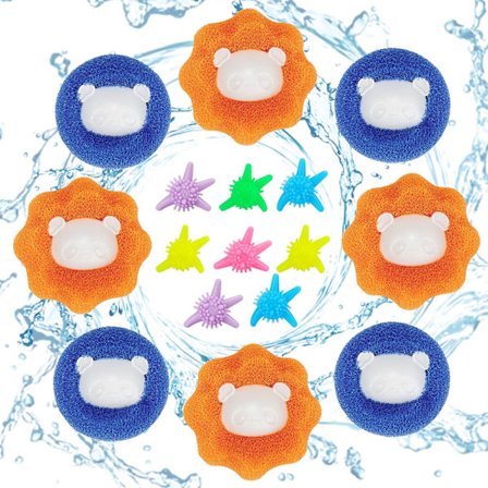 16 stk. genanvendelige rengøringskugler til vaskeri, fnug og hår i vaskemaskinen