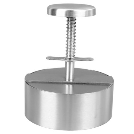 Ruostumattomasta teräksestä valmistettu hampurilaispihvin puristin 10 cm pyöreä